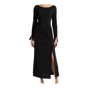 Free People Black Long Sleeve Slit Gown